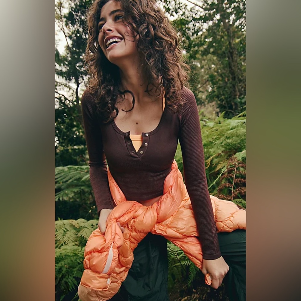 FP Movement by Free People Brown Ribbed Henley Long Sleeve Top - Picture 4 of 4